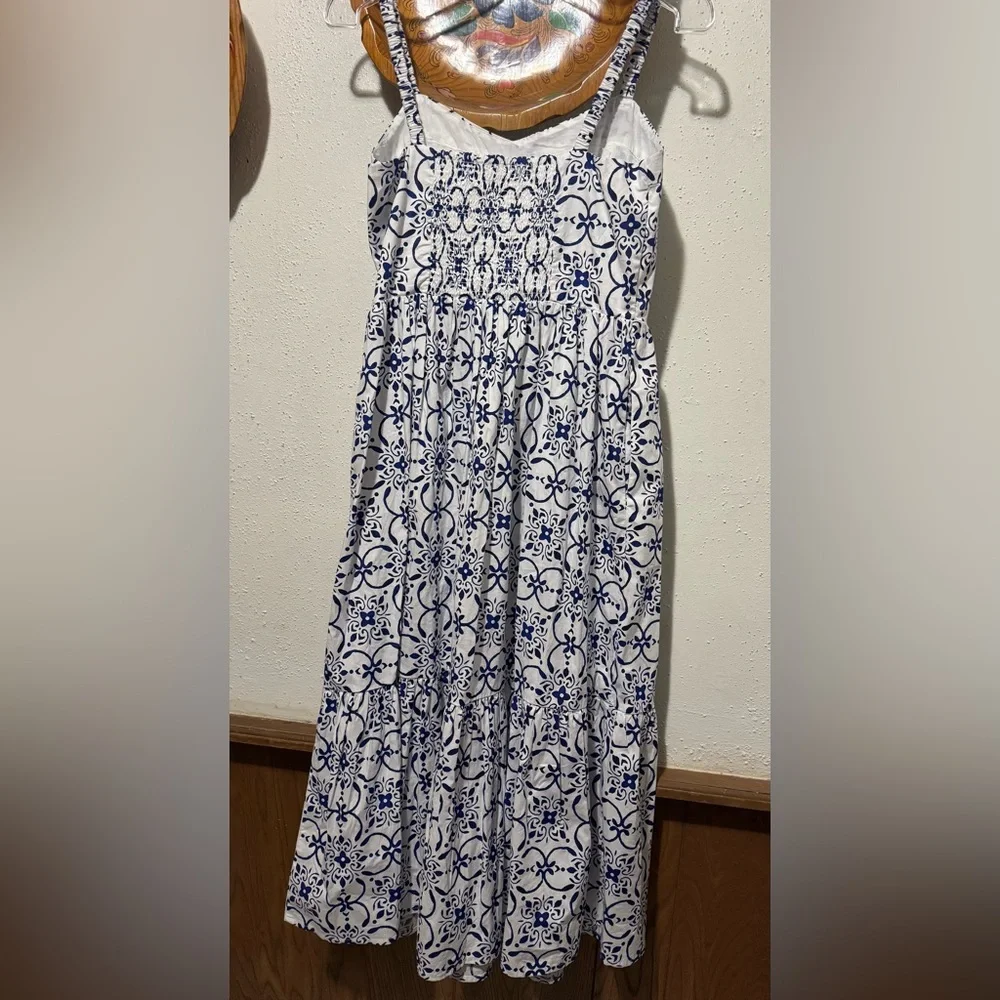 J. Crew factory blue and white Poplin corset midi dress Size 6 - Picture 5 of 14